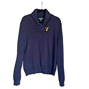 Lauren Ralph Lauren Sz XL Shawl Neck Sweater Nautical Cozy Navy & Gold‎